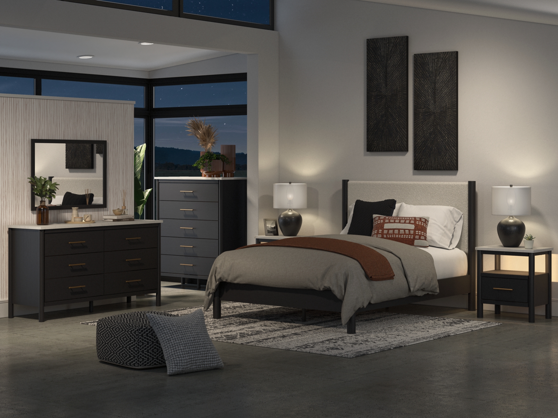 Image 1 of Cadmori Upholstered Panel Bed Black/White 