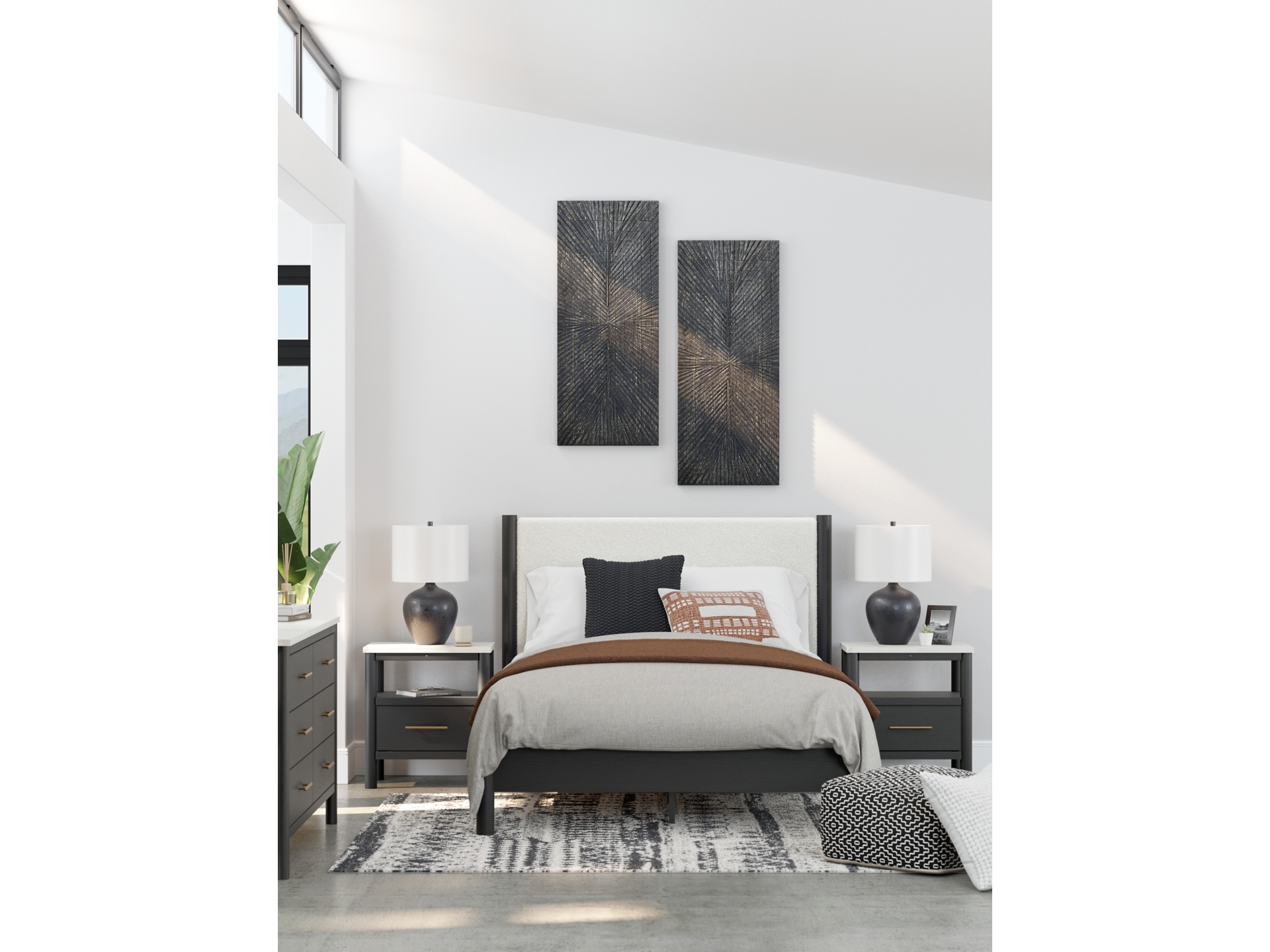 Image 2 of Cadmori Upholstered Panel Bed Black/White 