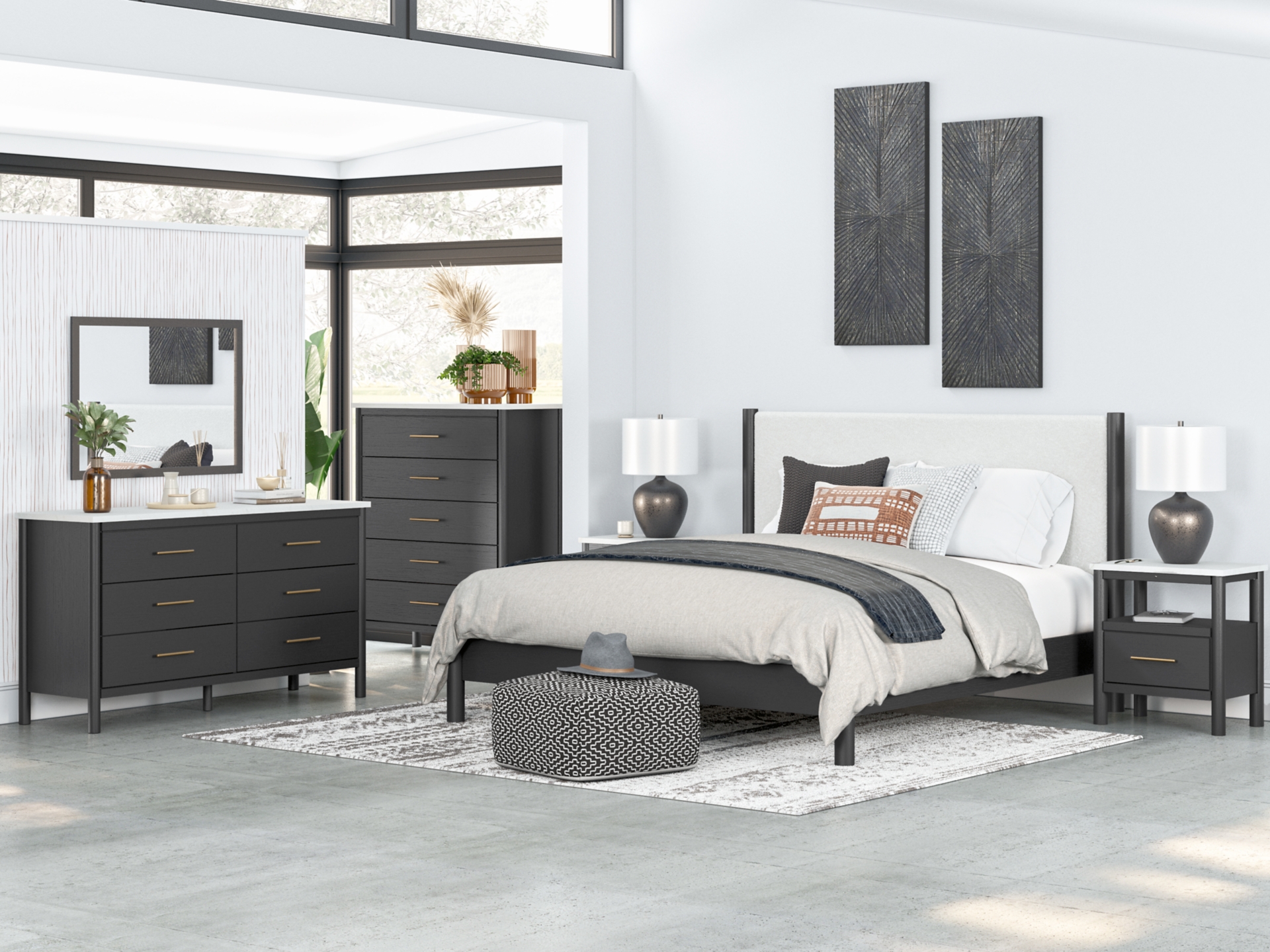 Cadmori Upholstered Panel Bed Black/White 