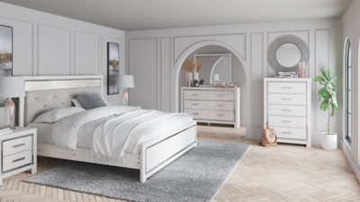 Altyra King Panel Bed with Mirrored Dresser, White, rollover