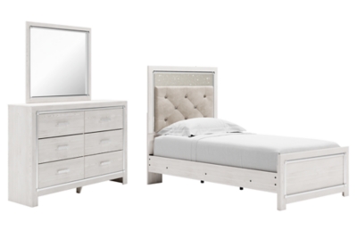 Altyra Twin Panel Bed with Mirrored Dresser, White, large