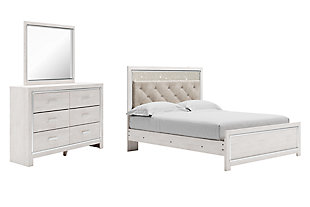 Altyra Queen Panel Bed with Mirrored Dresser, White, large