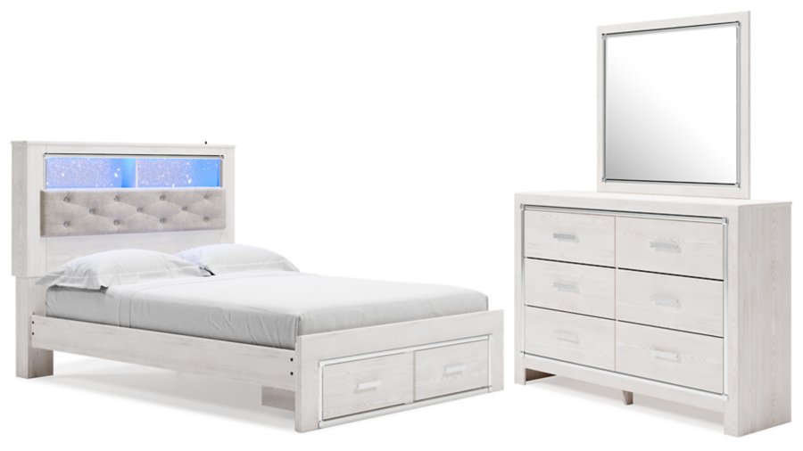 Cama Altyra Queen con panel de almacenamiento, cómoda, espejo y 2 mesitas de noche - image 1