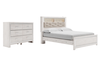 Altyra Queen Panel Bookcase Bed with Dresser, White