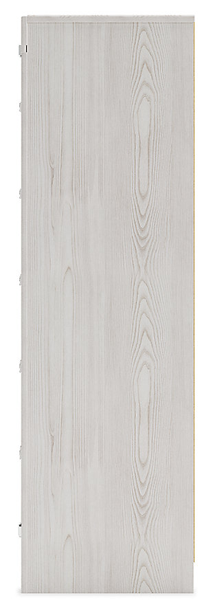 The epitome of fashion-forward design, the Altyra chest of drawers is a beautiful blend of style and luxury. Shiny chrome-tone accents, a pearlized finish and mosiac pulls bring a glam touch to the richly rustic appearance. Five smooth-gliding drawers provide plenty of storage space for your wardrobe needs.Made of engineered wood (MDF/particleboard) and decorative laminate | Light finish with subtle pearl effect over replicated cedar grain with authentic touch | Large scale chrome-tone handles with mosaic details | Faceted chrome-tone accents | Five smooth-gliding drawers with faux linen lining | Safety is a top priority, clothing storage units are designed to meet the most current standard for stability, ASTM F 2057 (ASTM International) | Drawers extend out to accommodate maximum access to drawer interior while maintaining safety