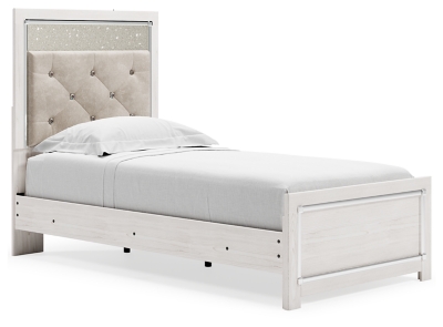 Altyra Twin Panel Bed with Upholstered Headboard, White