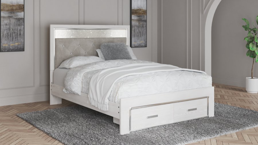 Cama Altyra Queen tapizada con panel y almacenamiento, cómoda y espejo - image 18