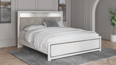 Altyra King Panel Bed with Upholstered Headboard, White