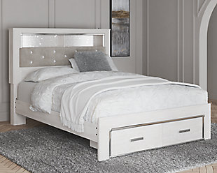 Altyra Queen Upholstered Bookcase Bed with Storage, White, rollover
