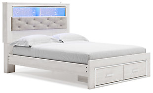 Altyra Queen Upholstered Bookcase Bed with Storage, White, large