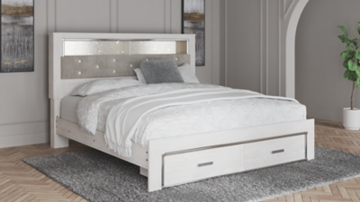 Altyra King Upholstered Bookcase Bed with Storage, White
