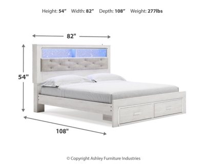 Altyra King Upholstered Bookcase Bed with Storage, White, large