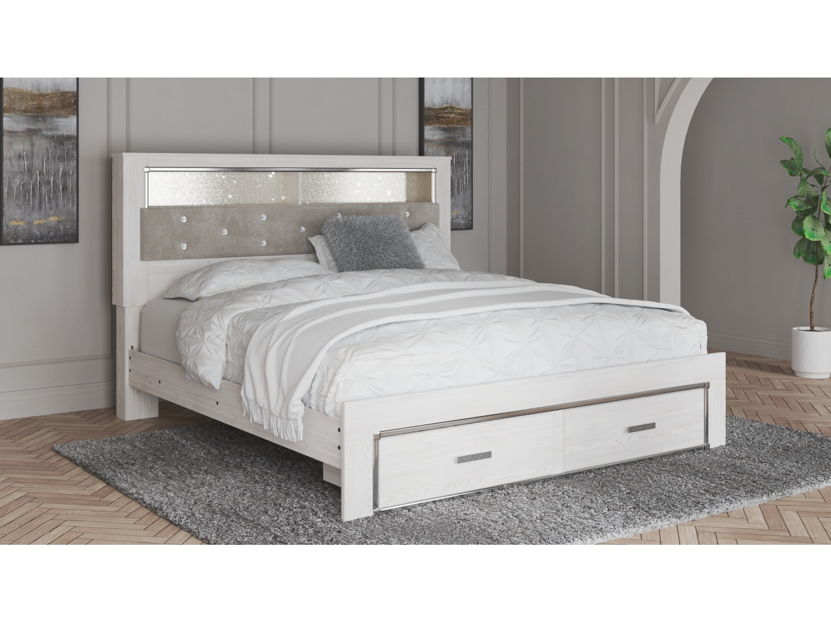 Altyra King Upholstered Bookcase Bed with Storage - White Altyra King Upholstered Bookcase Bed with Storage - White