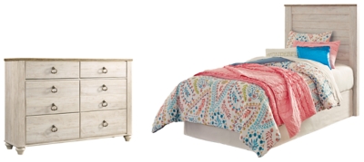Willowton Twin Panel Headboard Bed with Dresser, Whitewash, large