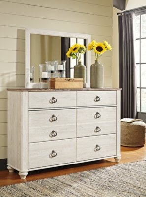 Willowton 6 Drawer Dresser and Mirror, Whitewash