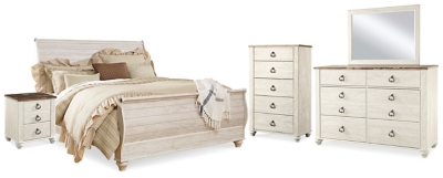 APGB267KSDNC Willowton King Sleigh Bed with Mirrored Dresser, C sku APGB267KSDNC