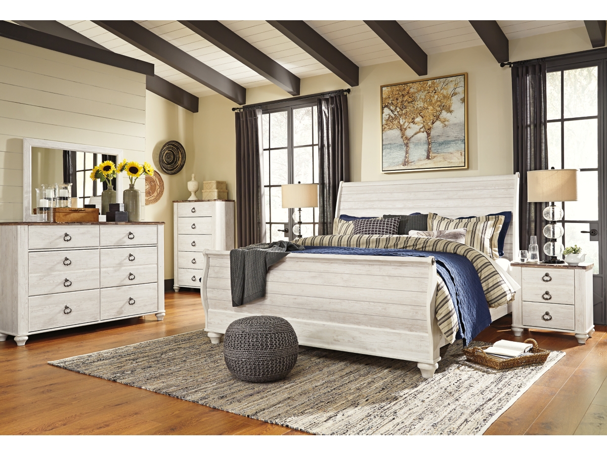 Willowton King Sleigh Bed - Whitewash