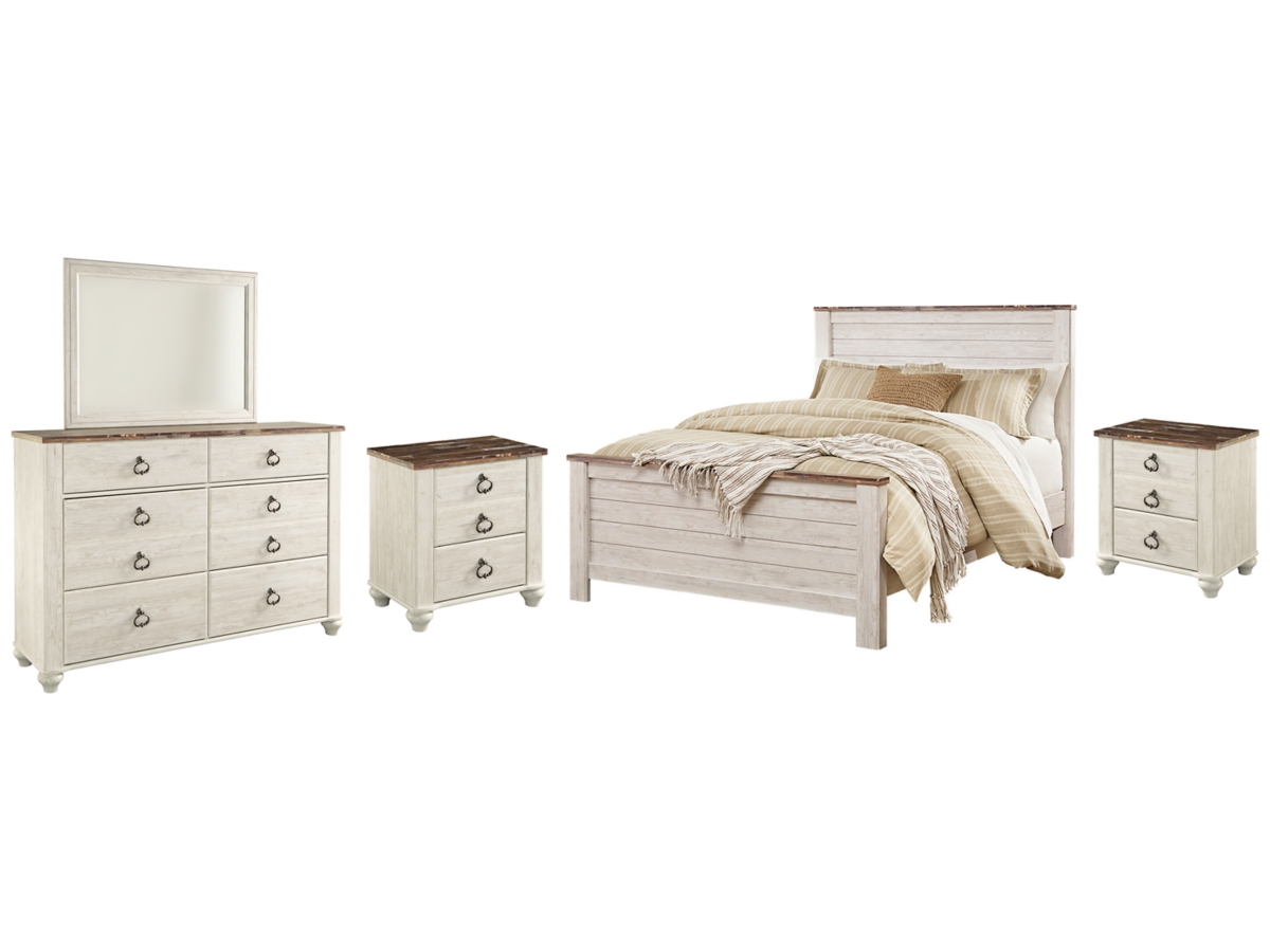Willowton Queen Panel Bed with Mirrored Dresser and 2