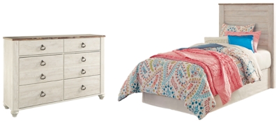 Willowton Twin Panel Headboard Bed with Dresser, Whitewash, large