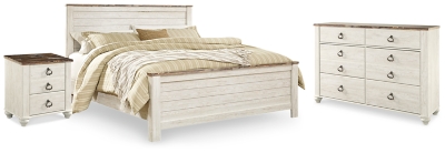 Willowton King Panel Bed with Dresser and Nightstand, Whitewash