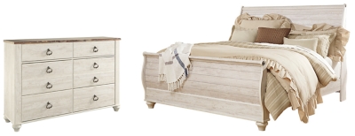 APG-B267-KSD Willowton King Sleigh Bed with Dresser, Whitewash sku APG-B267-KSD