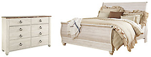 Willowton King Sleigh Bed with Dresser, Whitewash, large