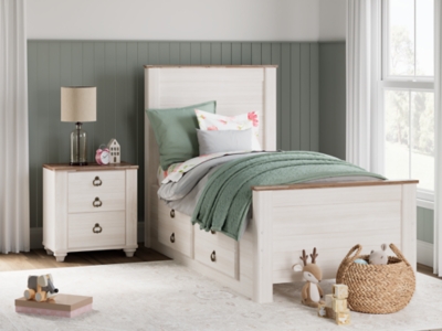 Willowton Twin Panel Bed with 2 Storage Drawers, Whitewash