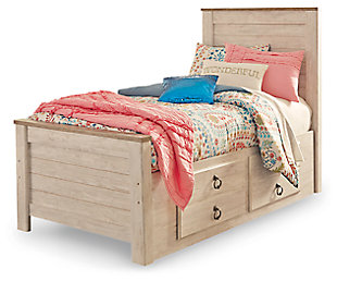 Willowton Twin Panel Bed with 2 Storage Drawers, Whitewash, large