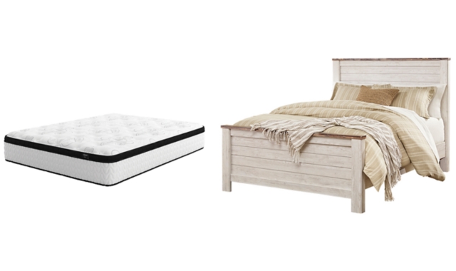 Willowton Queen Panel Bed with Chime 12" Hybrid Mattress