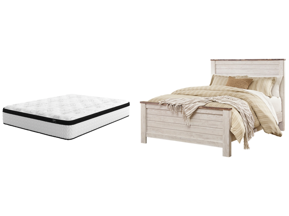 Willowton Queen Panel Bed with Chime 12 Inch Hybrid Mattress | Ashley