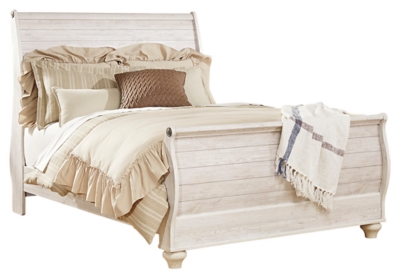 Willowton Queen Sleigh Bed, Whitewash, large