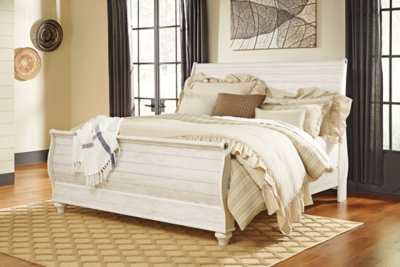 Willowton Queen Sleigh Bed, Whitewash, rollover