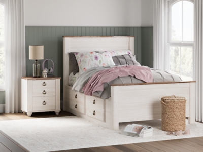 Willowton Full Panel Bed with 2 Storage Drawers, Whitewash, rollover