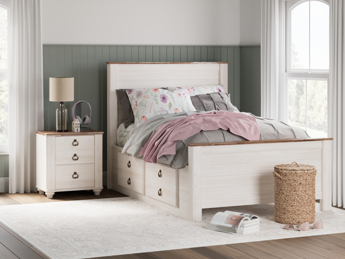 Willowton Bed with 2 Drawer Storage - Whitewash