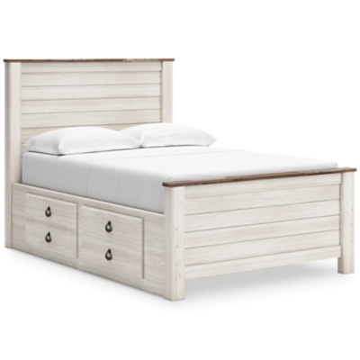 Willowton Full Panel Bed with 2 Storage Drawers, Whitewash, large