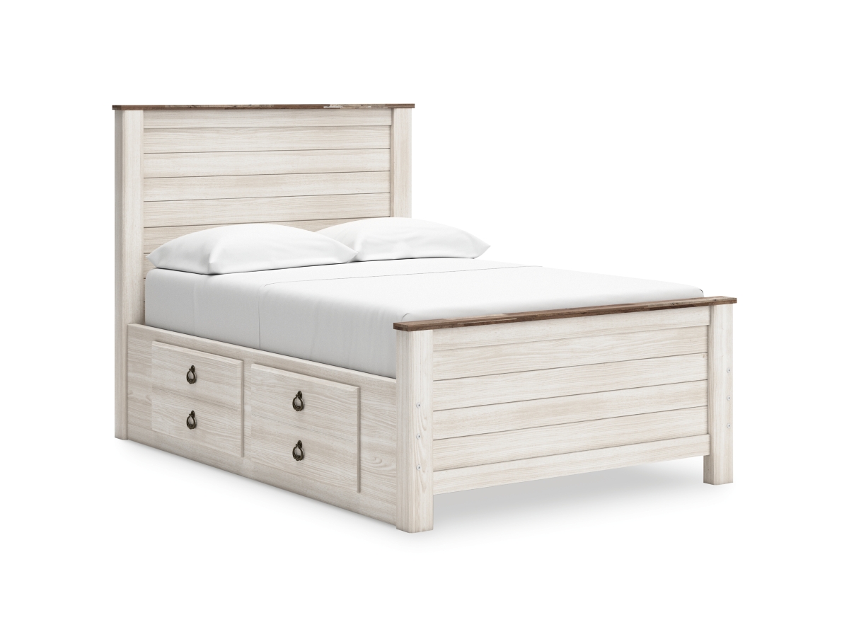 Willowton Bed with 2 Drawer Storage - Whitewash