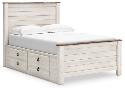 Willowton Twin Panel Bed with 2 Storage Drawers, Whitewash, grid