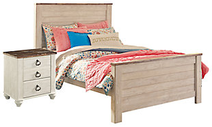 Willowton Full Panel Bed with Nightstand, Whitewash, large