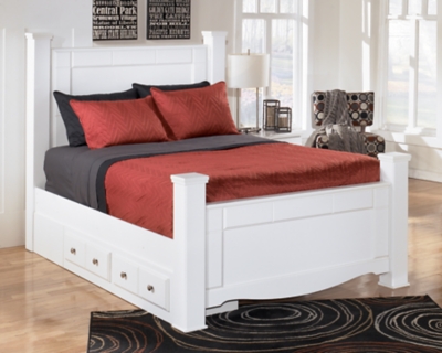 Weeki Queen Poster Bed with Storage, White, large