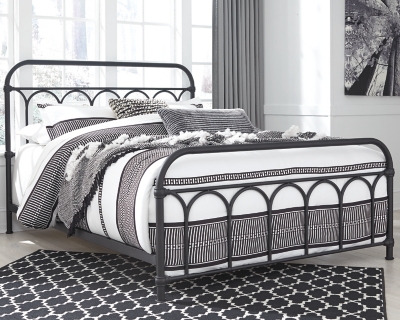 Nashburg Queen Metal Bed, Black, rollover