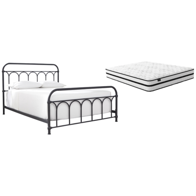 Nashburg Queen Metal Bed with Chime 10" Hybrid Mattress in a Box