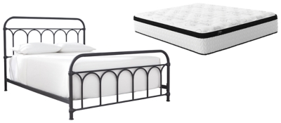 Nashburg Queen Metal Bed with Mattress, , large