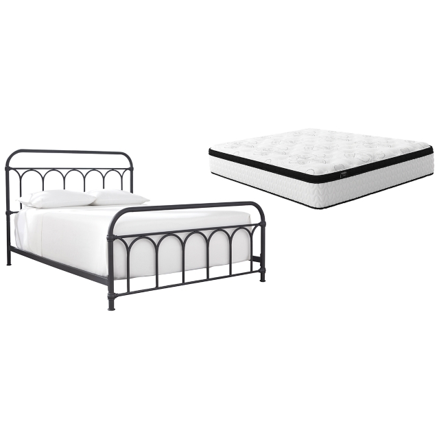 Nashburg Queen Metal Bed with Chime 12" Hybrid Mattress in a Box