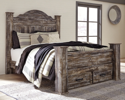 Lynnton Queen Poster Bed with 2 Storage Drawers, Rustic Brown, large