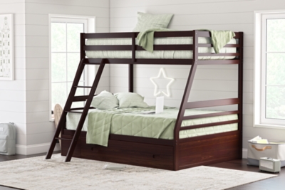 Halanton Twin over Full Bunk Bed with 1 Large Storage Drawer, Dark Brown