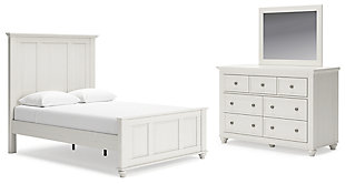 Grantoni Queen Panel Bed with Mirrored Dresser, White, large