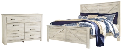 Bellaby King Crossbuck Panel Bed with Dresser, Whitewash