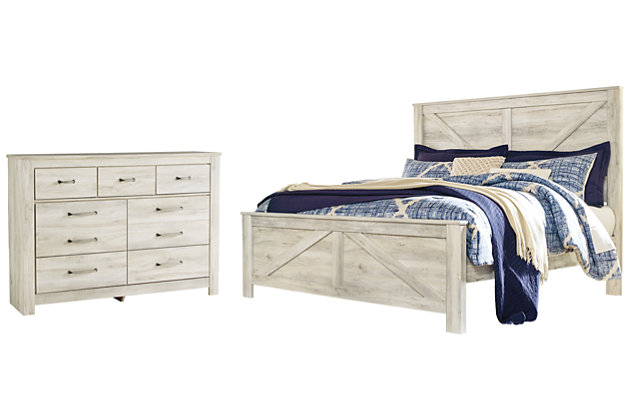 Bellaby King Crossbuck Panel Bed With, Bellaby King Platform Bed With 2 Storage Drawers