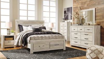 Bellaby Queen Platform Bed with 2 Storage Drawers, Whitewash, rollover