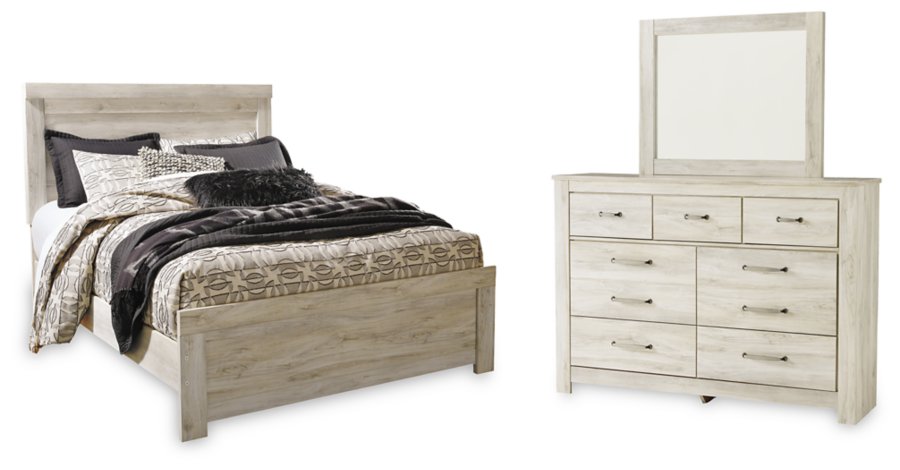 Cama Bellaby Queen con panel, cómoda y espejo - image 1